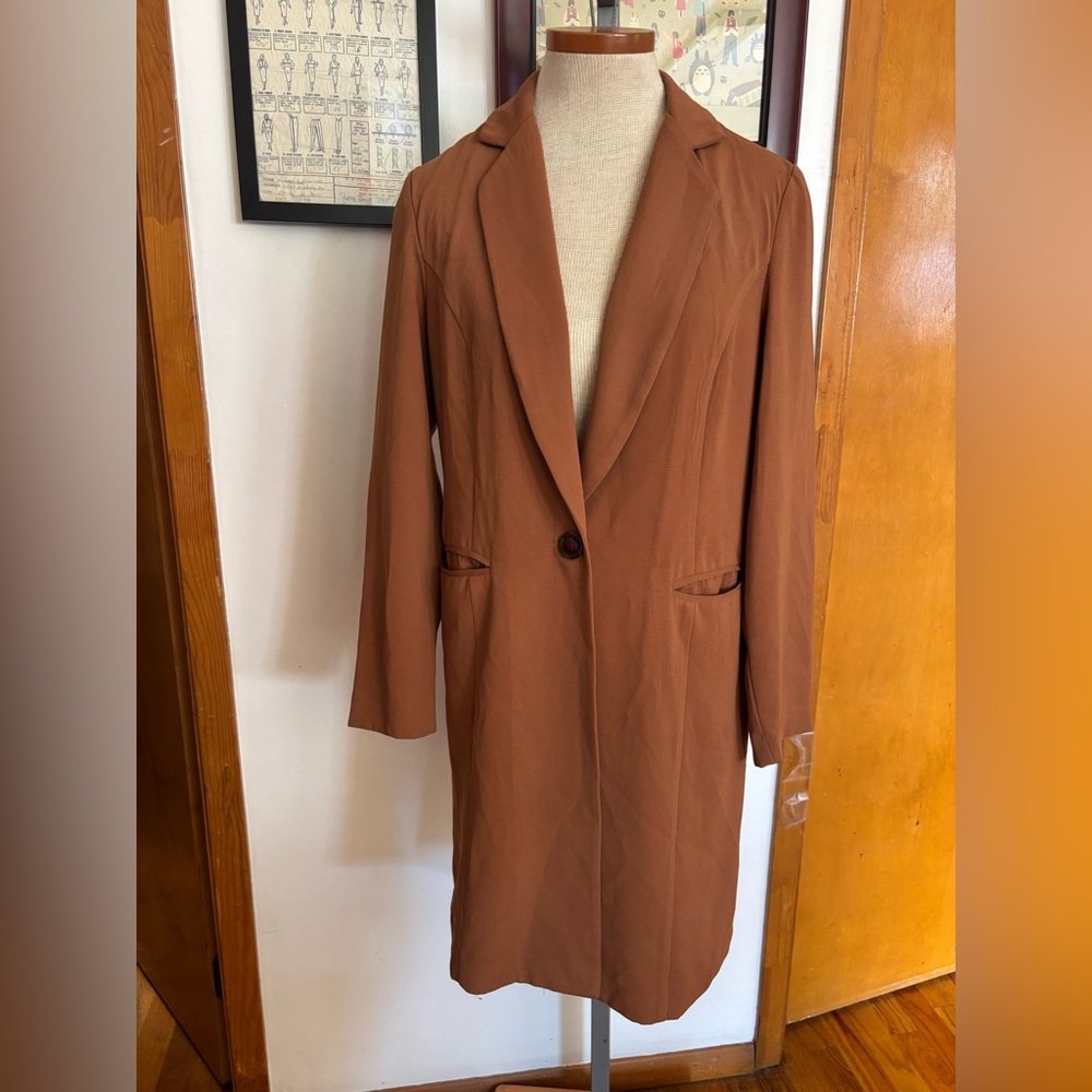 VINTAGE: Minimalist Slim Longline Blazer SZ.S-M (ORANGE)